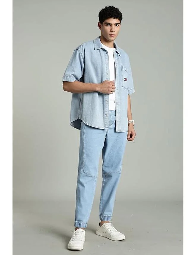 inkd Seaside Slate Men's Regular Fit Joggers - Mid -Rise | Cotton Blend | Stretchable Fabric| Elasticated Waistband | Jeans for Men for Men | Best Price UAE